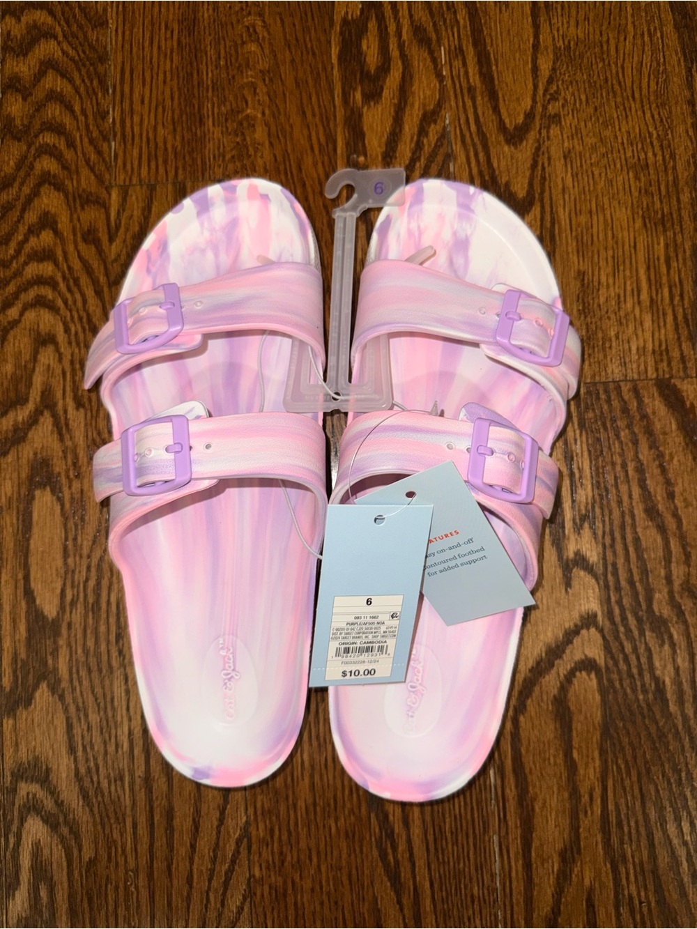 Cat & Jack Pink Lavender Marbled Slide Sandals with Adjustable Strap